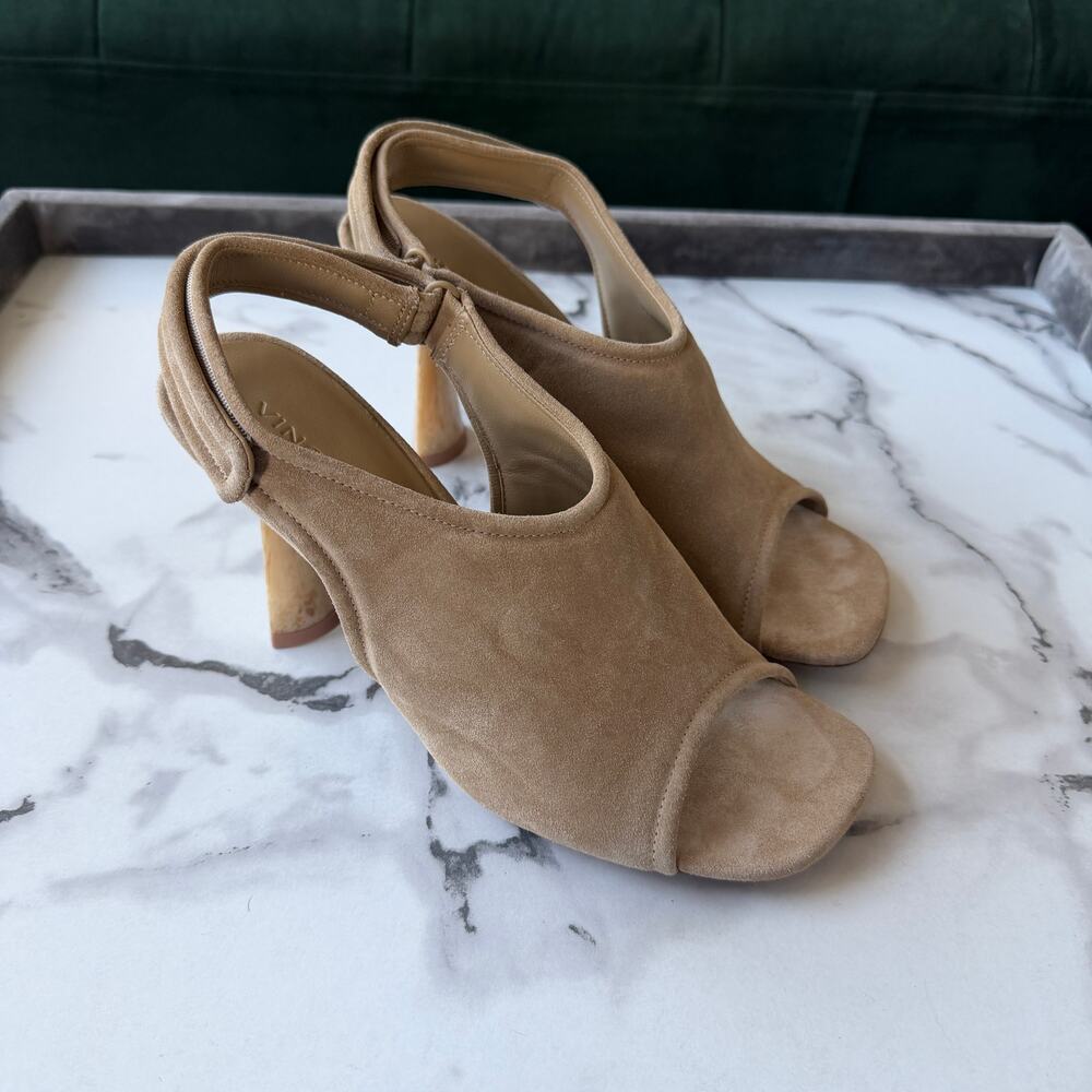 Vince Quest Beige Suede Slingback Marble Heel Sandals Size 9.5 - Picture 2 of 9